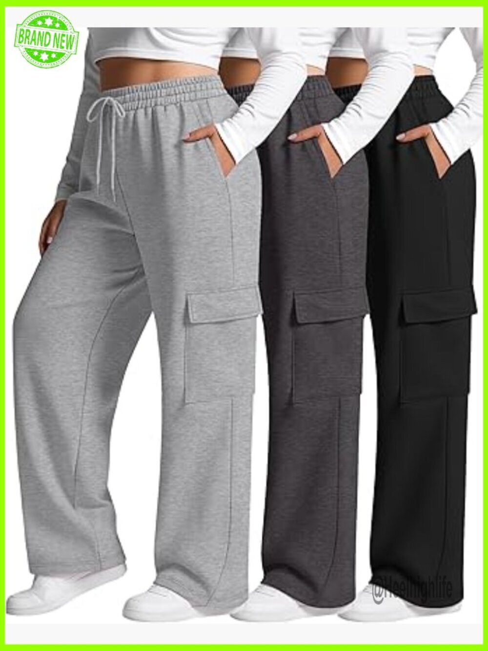 Plus Size Cargo Sweatpants 3 Pack Wide Leg Drawstring Casual Athletic Trousers